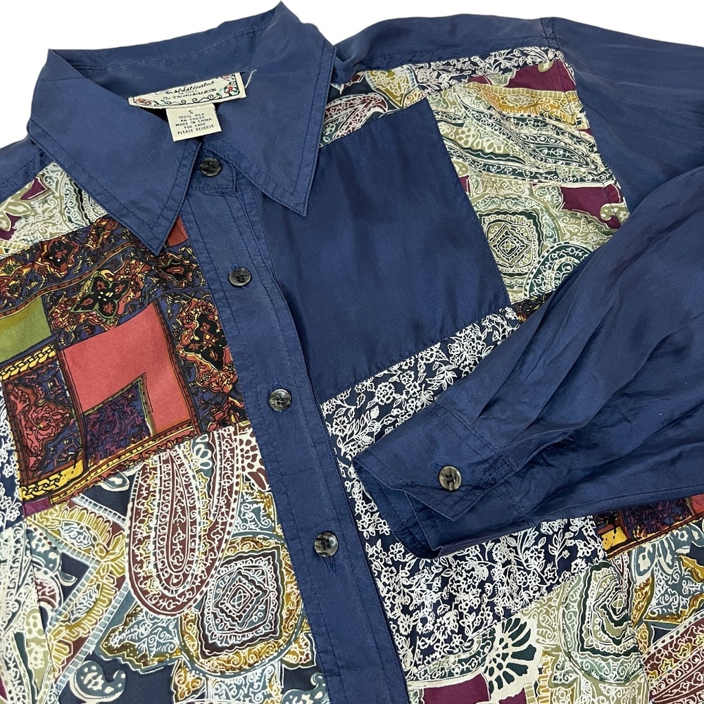 Vntg Sophisticates Petites Jonathan Martin 100% Silk Blouse Paisley Print Sz Sm‎